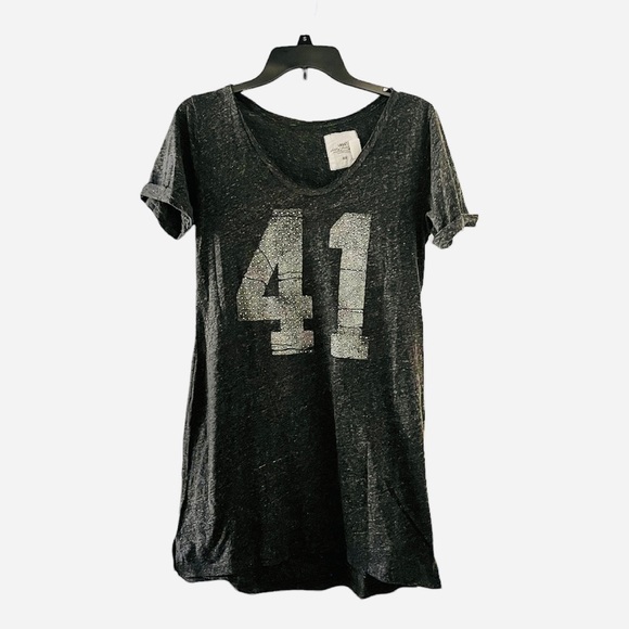 H&M LOGG Vintage Charcoal Grey Studded “41” T-Shirt Dress - Picture 1 of 3